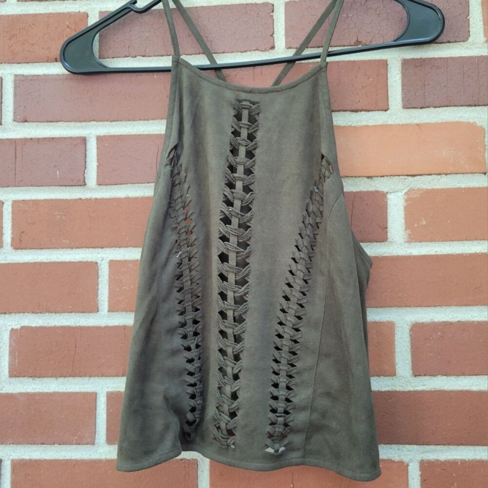 Olive Green Tank Top - Soft Suede Feel - Made by Cotton Candy - Size S